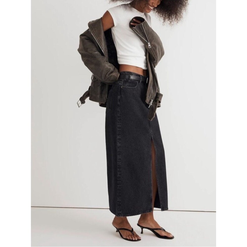 Madewell Cotton Denim Mid Maxi Skirt in Lunar Wash Black 28